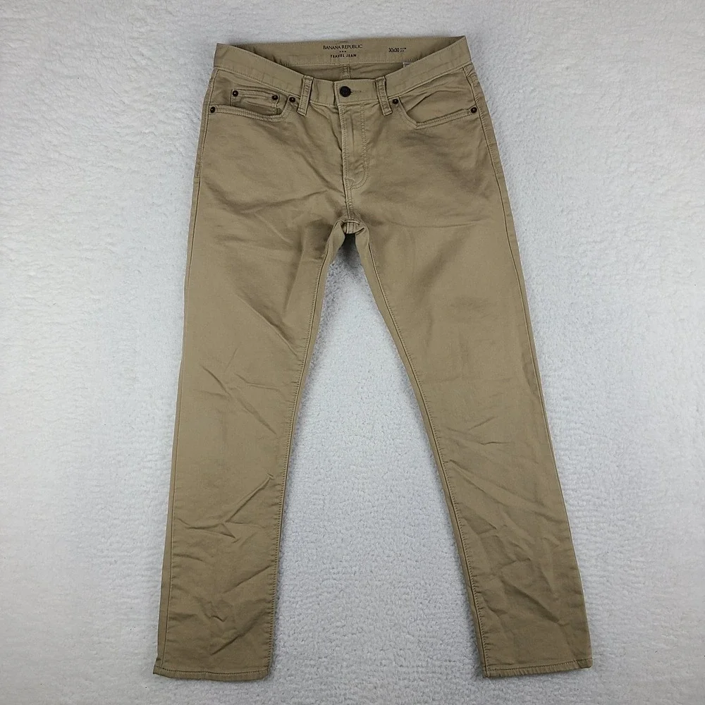 Banana Republic Travel Jean Pants Mens 30x30 Beige Tan Slim Fit Chino Khakis